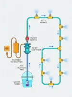 mist cooling system working diagram with pump, filter and with mist nozzle